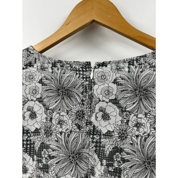 Brooks Brothers Black White Houndstooth Floral Print Knee Length Shift Dress 6 - Picture 6 of 11